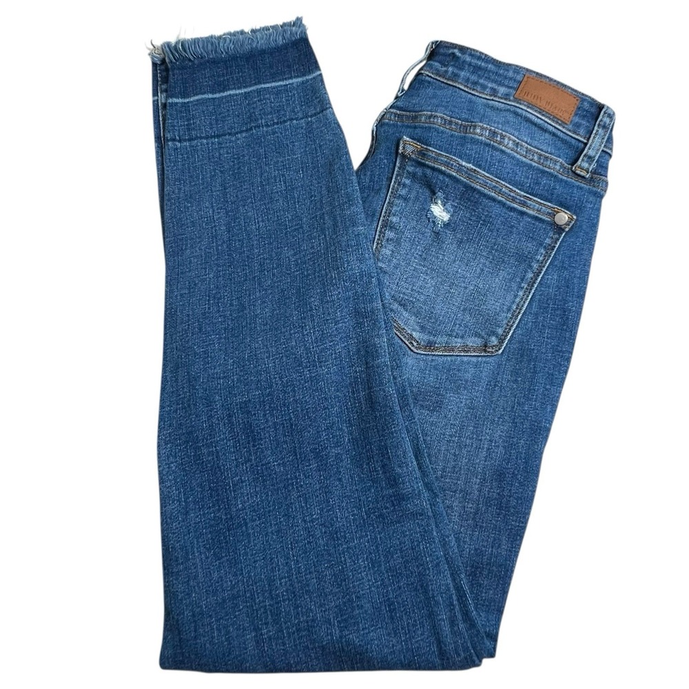 Judy Blue Womens 5/27 Skinny Fit Distressed Medium Wash Midโ Rise Jeans Stretch